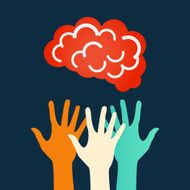 Hands reaching for the brain Vector design N2