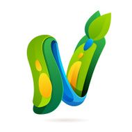 N letter volume ecology logo with leaves and water drops