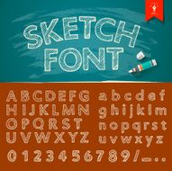 Hand drawn sketch alphabet and numbers collections