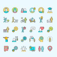 Set of line color people icons