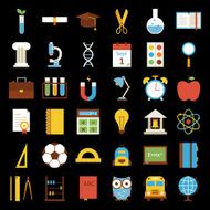 Big Flat Back to School Objects Set over Black Background N2