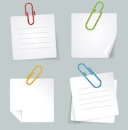 Vector Metal Paperclip and White Paper Notes Set