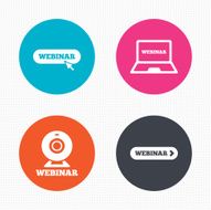Webinar icons Web camera and notebook pc signs N8