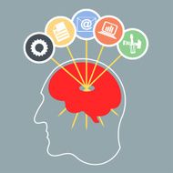 Abstract silhouette of a man&#039;s head with brain infographics N2