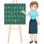 Teacher teaching alphabet on blackboard vector