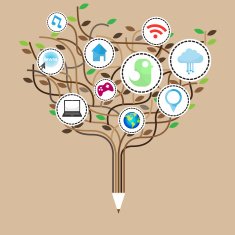 Social network education concept pencil tree with multimedia ico N2