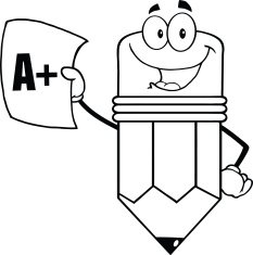 Black and White Pencil Holding An A Plus Report Card