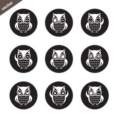Vector group of owl in the circle on white background