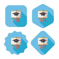 Graduation cap on the board flat icon with long shadow N10