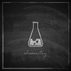 vintage illustration with laboratory equipment icon on blackboard background science