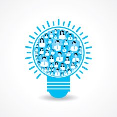 Group of male and female icons make a light-bulb N3