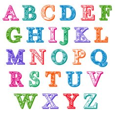 Complete set colorful patterned alphabet letters