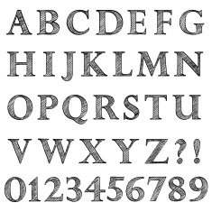 Doodle scribble sketch alphabet letters and digits N2