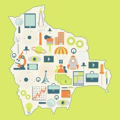 Map of Bolivia with technology icons