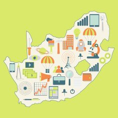 Map of South Africa with technology icons