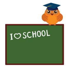 Cute owl cartoon character on the blackboard