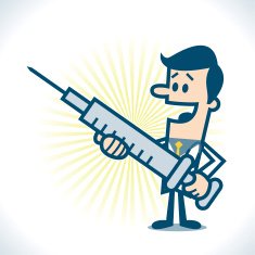 Doctor with big syringe