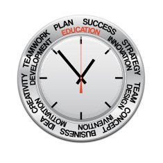 icon clock red arrow specifies in a word education