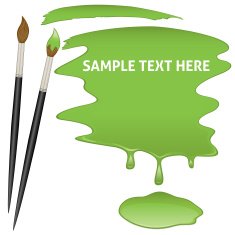 Brush and green blob on a white background