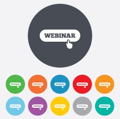 Webinar with hand pointer sign icon Web study N3