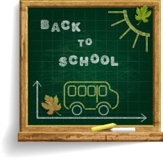 Blackboard with School Bus and expression 'Back to School'
