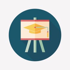 Graduation cap on the board flat icon with long shadow N11