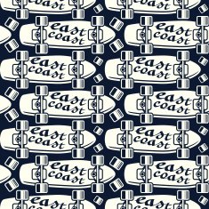 Seamless pattern with the image of longboard