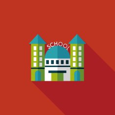 School building flat icon with long shadow eps10 N36