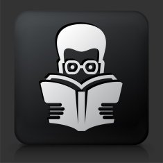 Black Square Button with Reading Book Icon N2