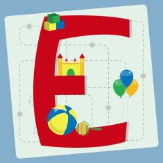 Letter "e" from stylized alphabet with children's toys N2