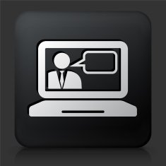 Black Square Button with Laptop and Online Chat