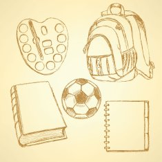 Sketch backpack watercolors football ball book and notebook N2