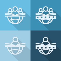 People with globe and book education icons Flat style