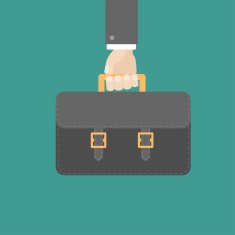 Businessman han holding black briefcase Flat design style