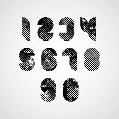Digital modern style numbers with halftone lines print texture