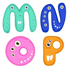 Funny Toothy Monster Alphabet from M to P