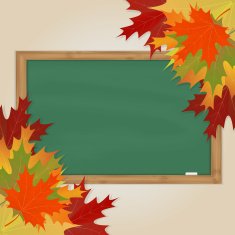 Maple leaves and green chalkboard