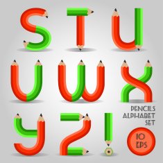 Alphabet in wooden pencil style red and green