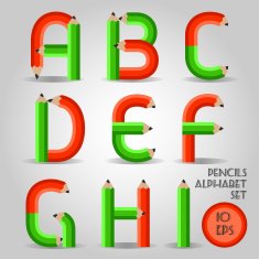 Alphabet in wooden pencil style red and green N2