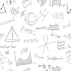 Chalk drawing effect Math formulas and graphs on white background N2