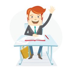 Smiingl school student raising up his hand at the desk N2