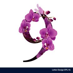 Alphabet number nine with flower Vector illustration N2