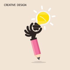 Creative bulb light idea and pencil hand icon