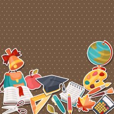 School background with education sticker icons and symbols N2