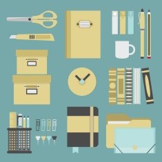 Office supplies and stationery icons set - Flat design