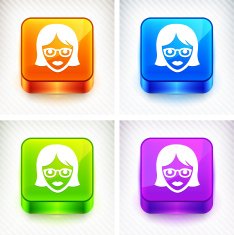 Female Teacher on Color Square Buttons