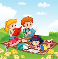 Children reading books park
