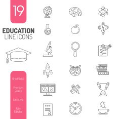 Online Education Thin Lines Web Icon Set