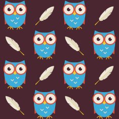 Flat Vector Seamless Pattern Owls with Feathers