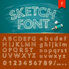 Hand drawn sketch alphabet and numbers collections